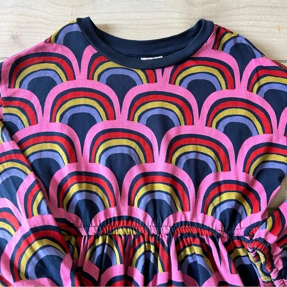 Hanna Andersson Pink and Navy Blue Rainbow Pattern Pocket Dress - Picture 2 of 3
